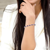 6x4 MM Oval Cut Amethyst and 1/10 Ctw Round Cut Diamond Semi-Precious Bracelet in Sterling Silver